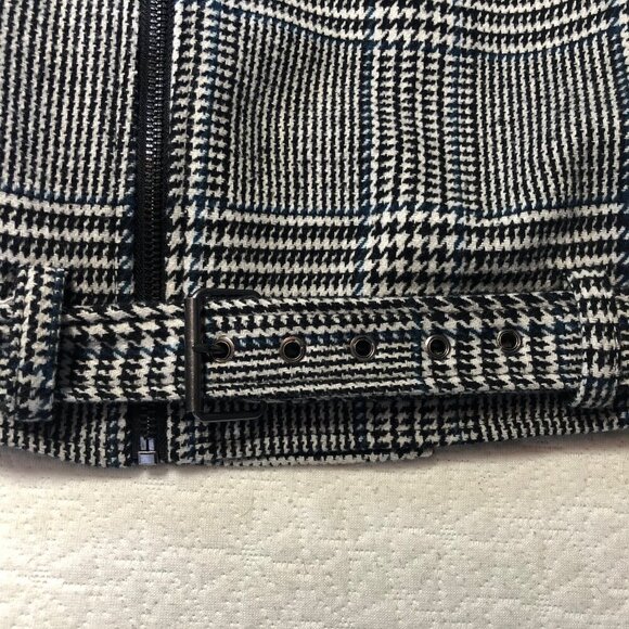 Stoosh Women Black Plaid Cropped Belted Zip Front Blazer Jacket Size Large L - Picture 8 of 10
